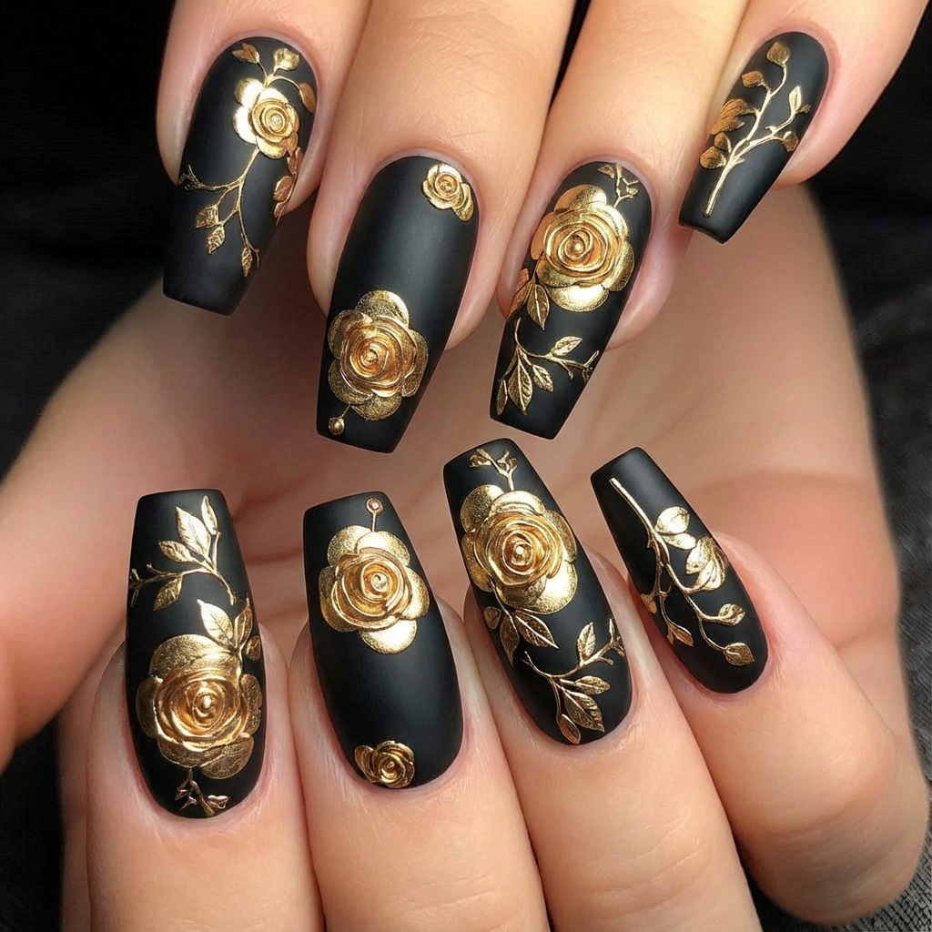 Nail Art Press On - 3D-Kunstnägel für Frauen und Mädchen, goldene